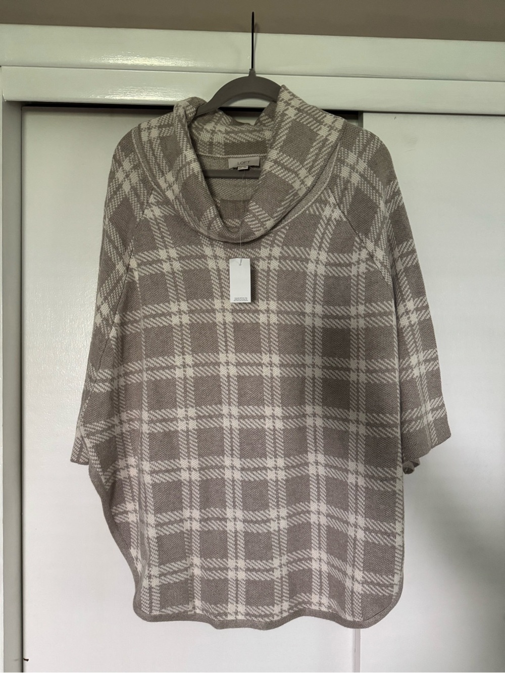LOFT Plaid Cowl Neck Poncho - Taupe & Cream